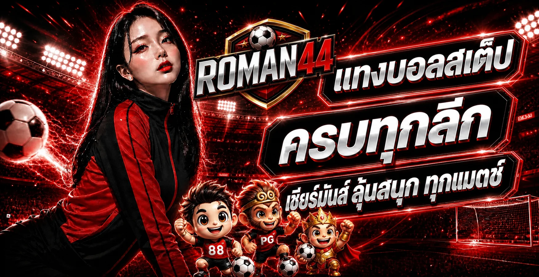ROMAN44 แทงบอลสเต็ปครบทุกลีกในสนามฟุตบอลสีแดงดำ